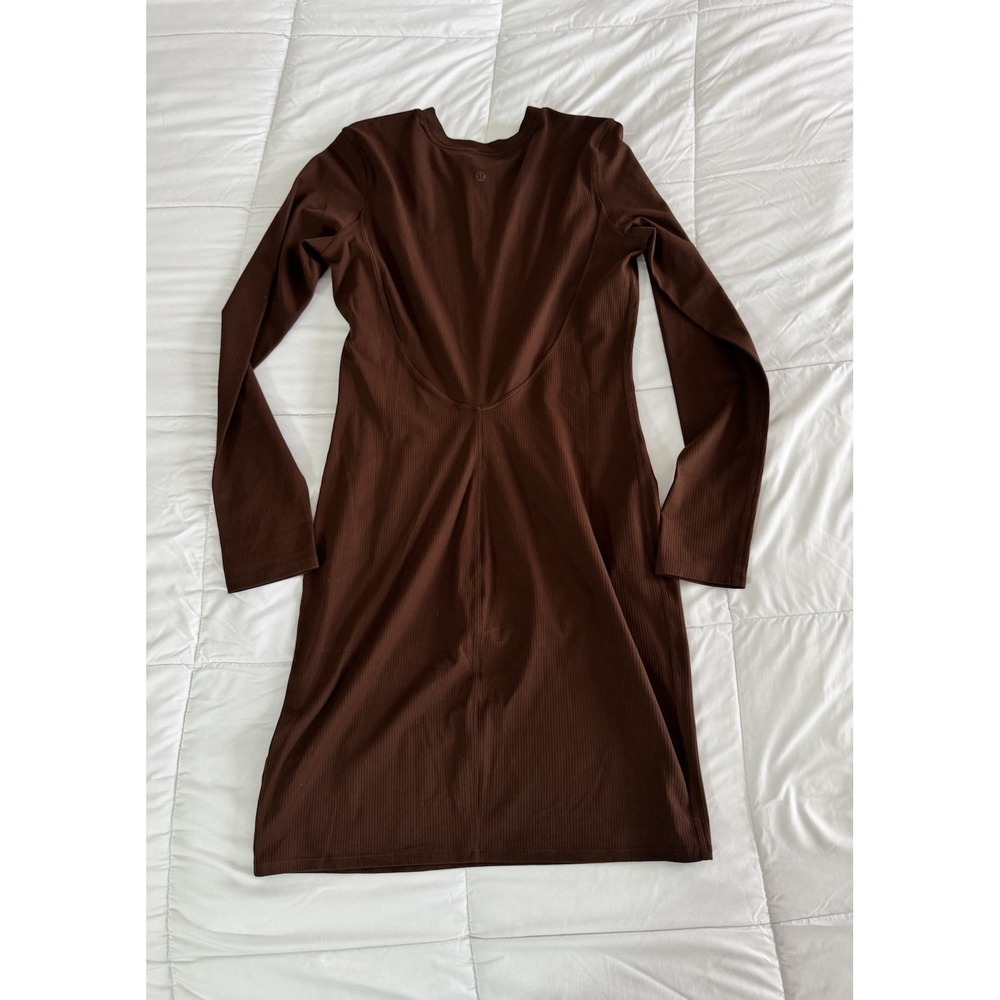 New Lululemon All Aligned Ribbed LS Henley Dress Size 8 LAVA CAKE BROWN NWT $128 - Picture 8 of 10